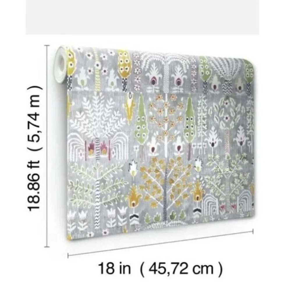 Roommates peel & stick Gray & white pastoral Ikat Patterned Wallpaper - 2 rolls